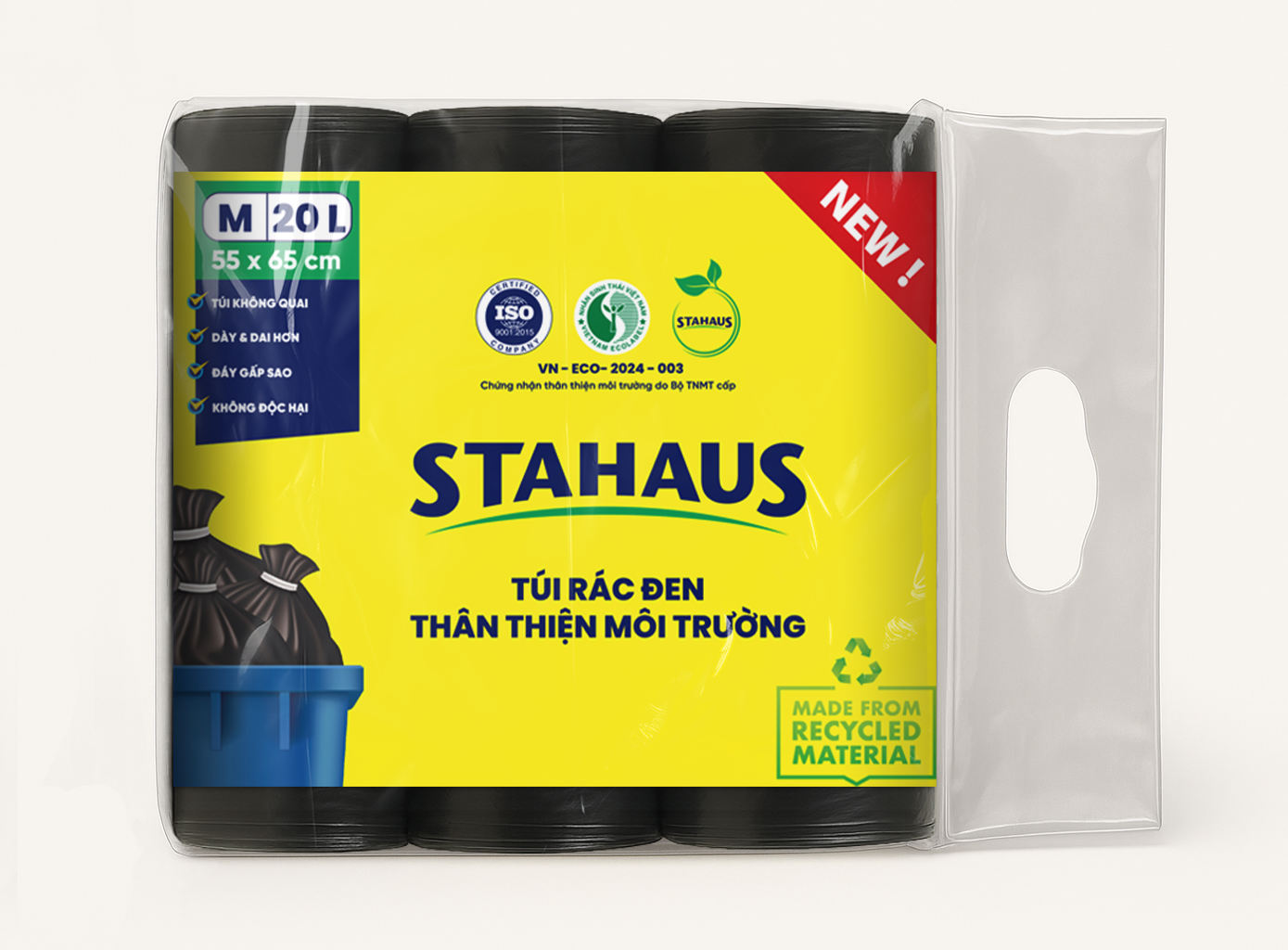 Túi rác TTMT Stahaus (đen) size M 55x65cm (20L) 3 cuộn/ 1kg